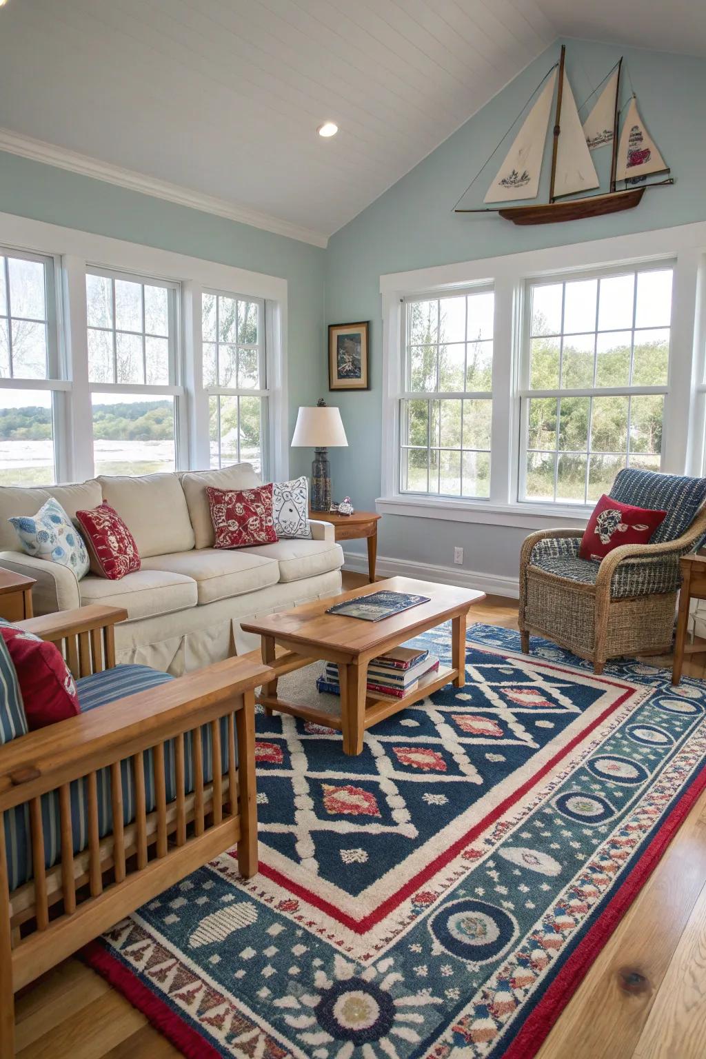 A statement rug can be both a unifying and eye-catching element.