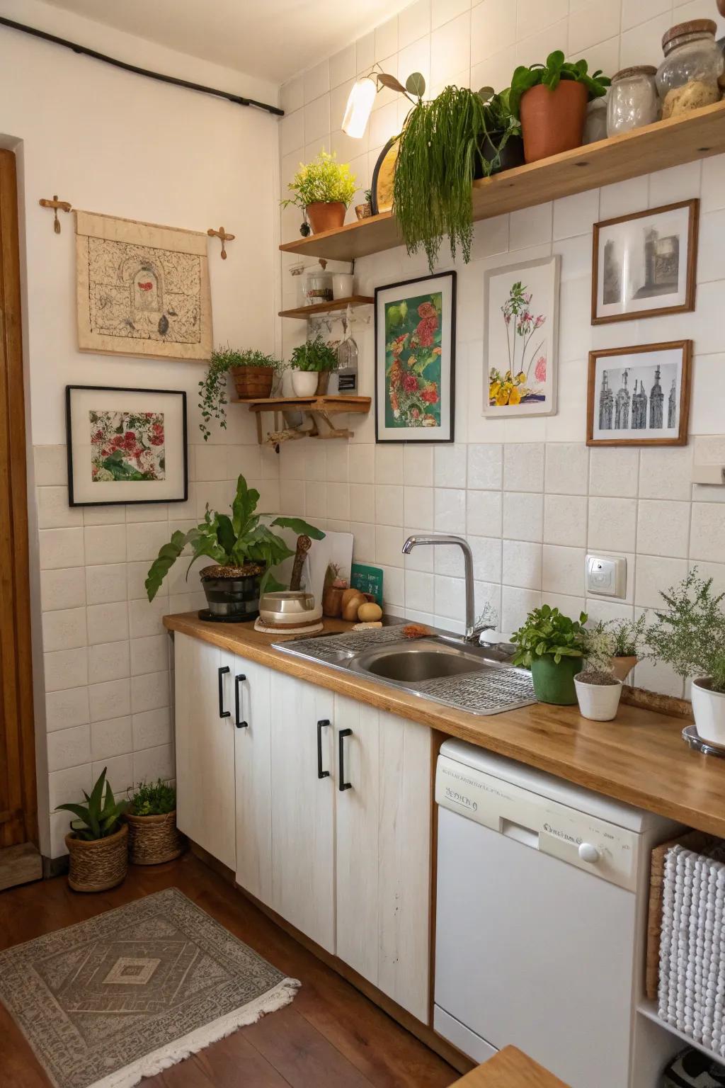 Attractive touches give individual style to a compact cooking area.