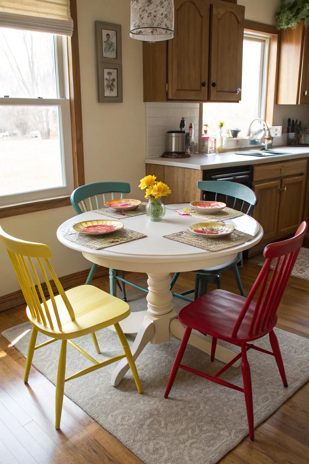 A pedestal table that provides flexibility in seating.