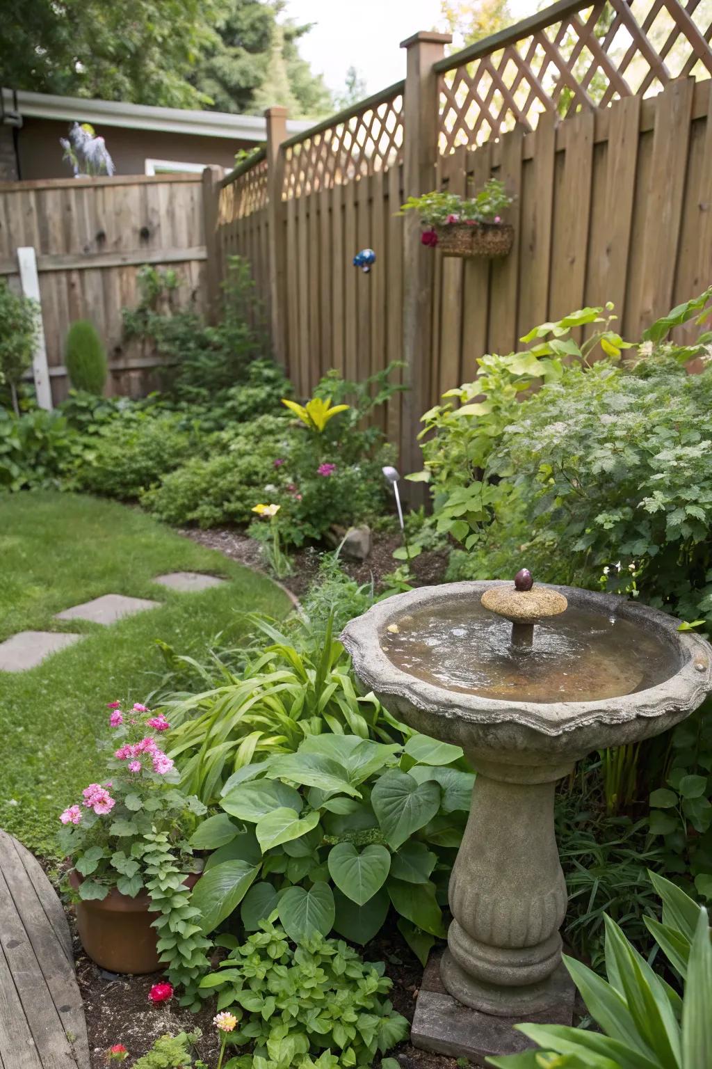 Water features add tranquility and attract wildlife to small gardens.
