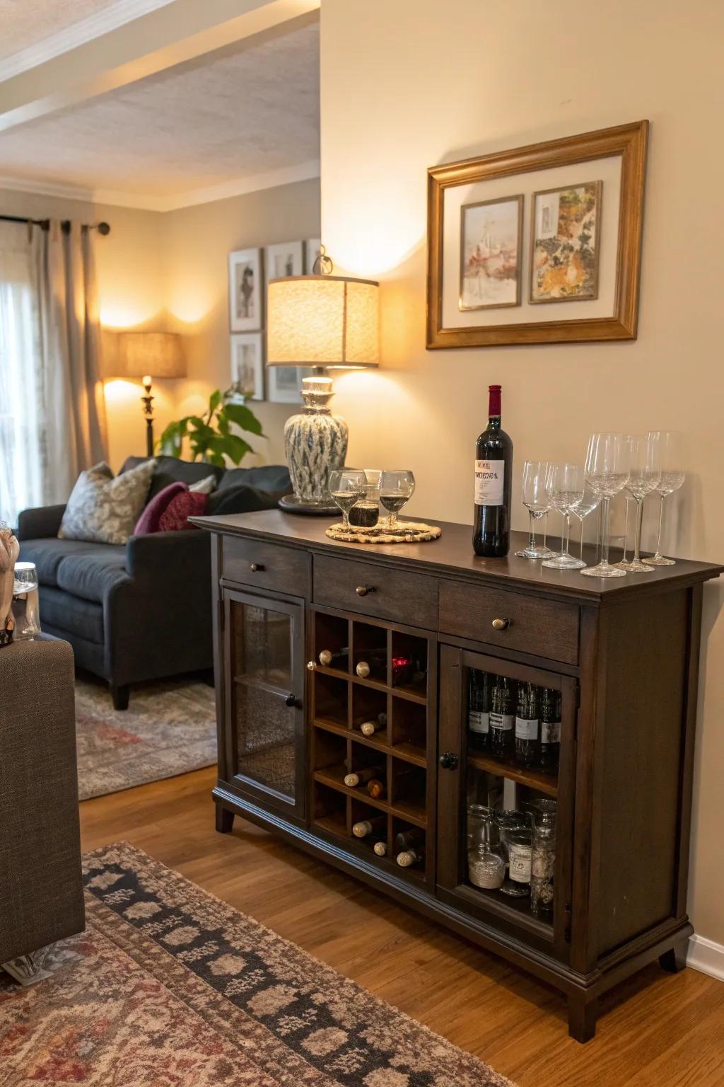 An integrated dresser combines design and practicality.