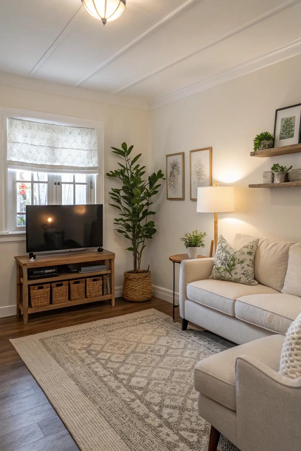 Simplified decorations sustains the space's open and airy impression.