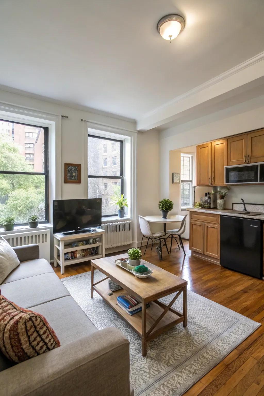 Open layouts enhance the sense of space in compact apartments.