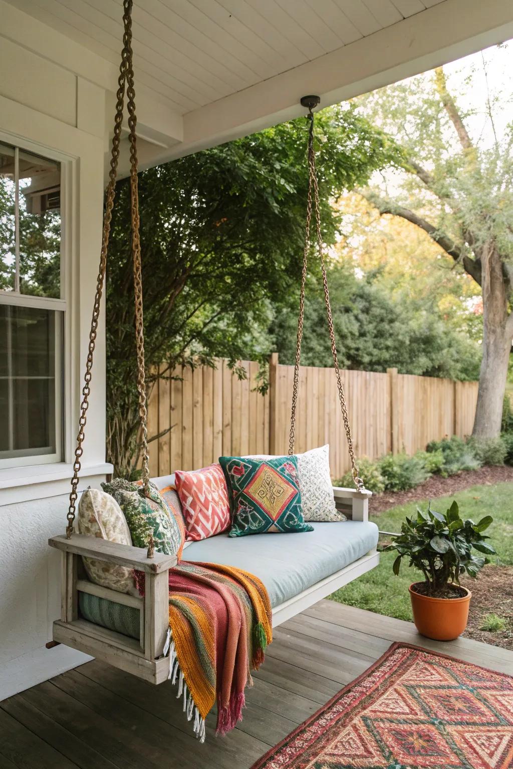 A comfortable swing transforms your porch into a tranquil sanctuary.