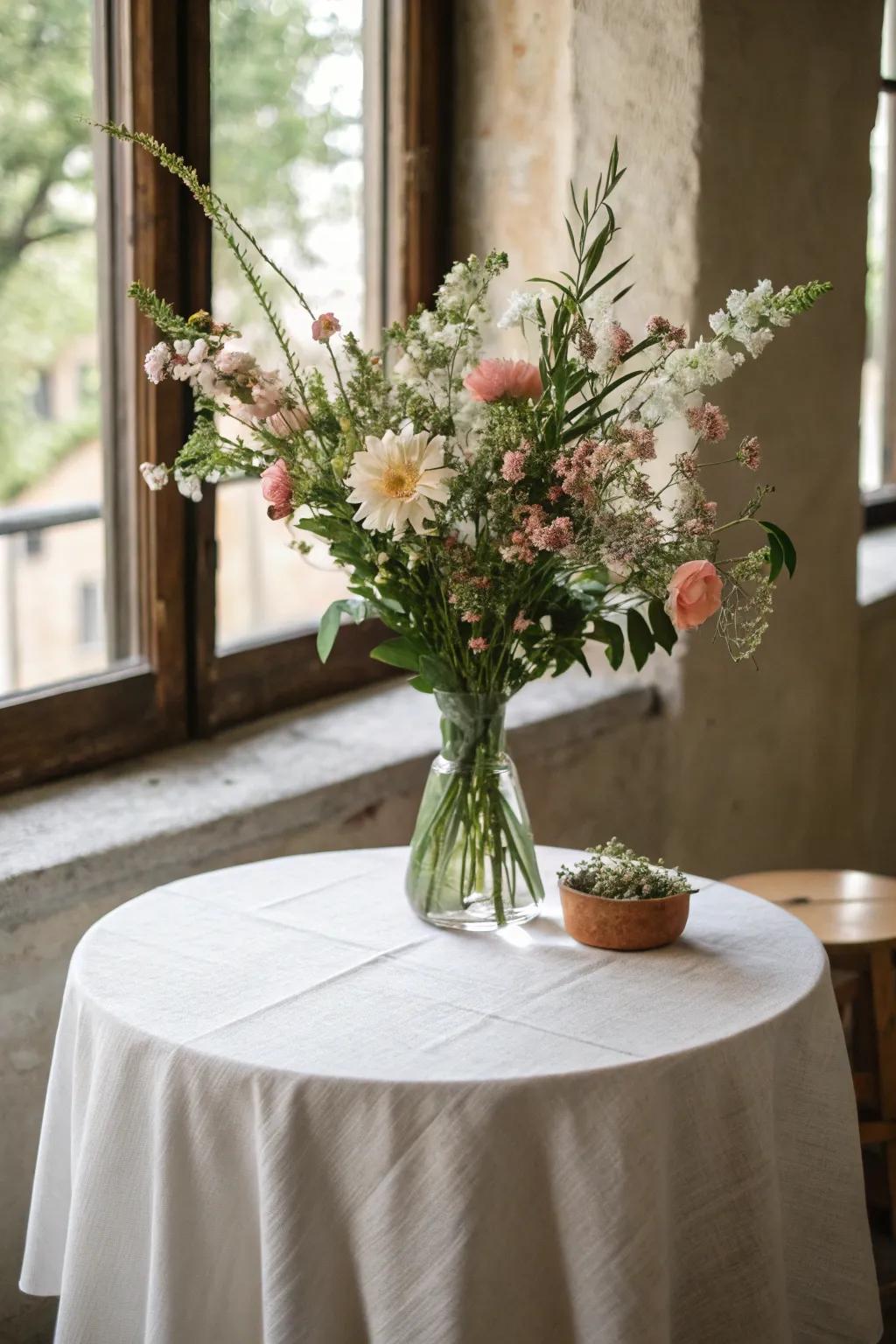 Simple tablescapes enhance the elegance of the area without overpowering it.