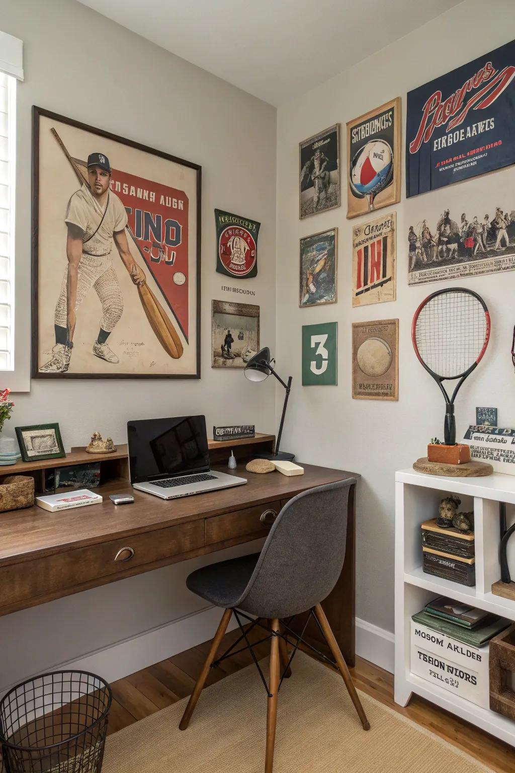 Vintage sports decor infuses character and history into your office.