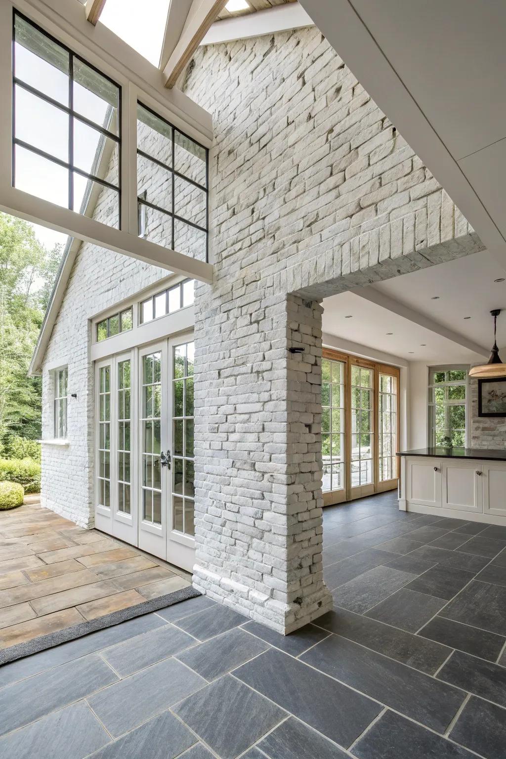 Fresh creativity with whitewashed brick and slate.