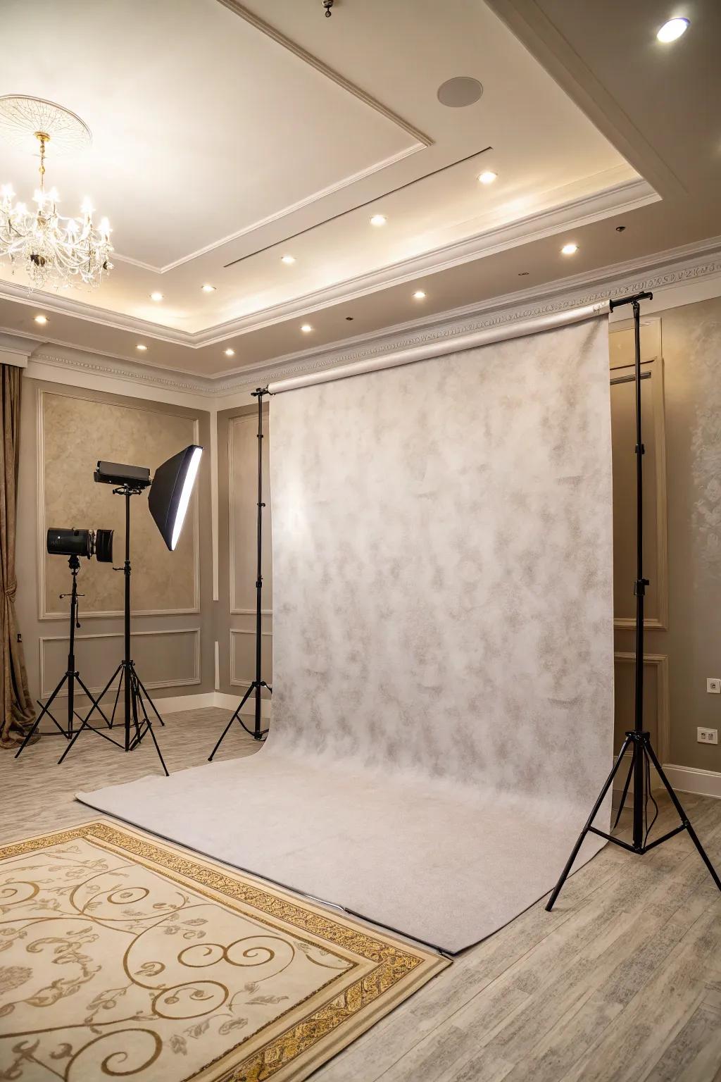 A solid backdrop provides a professional streaming environment.