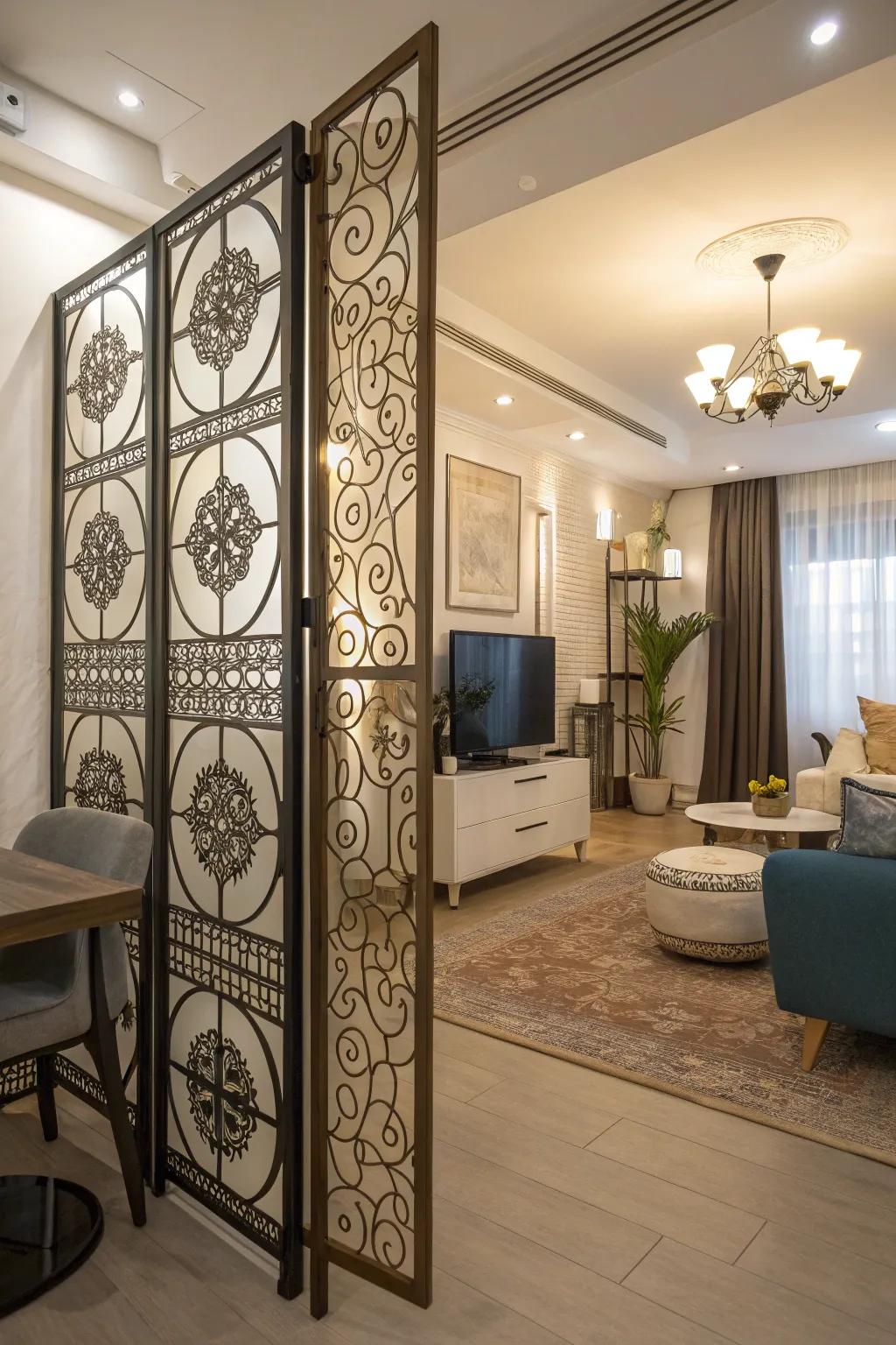 Decorative screens add style and function to a studio.