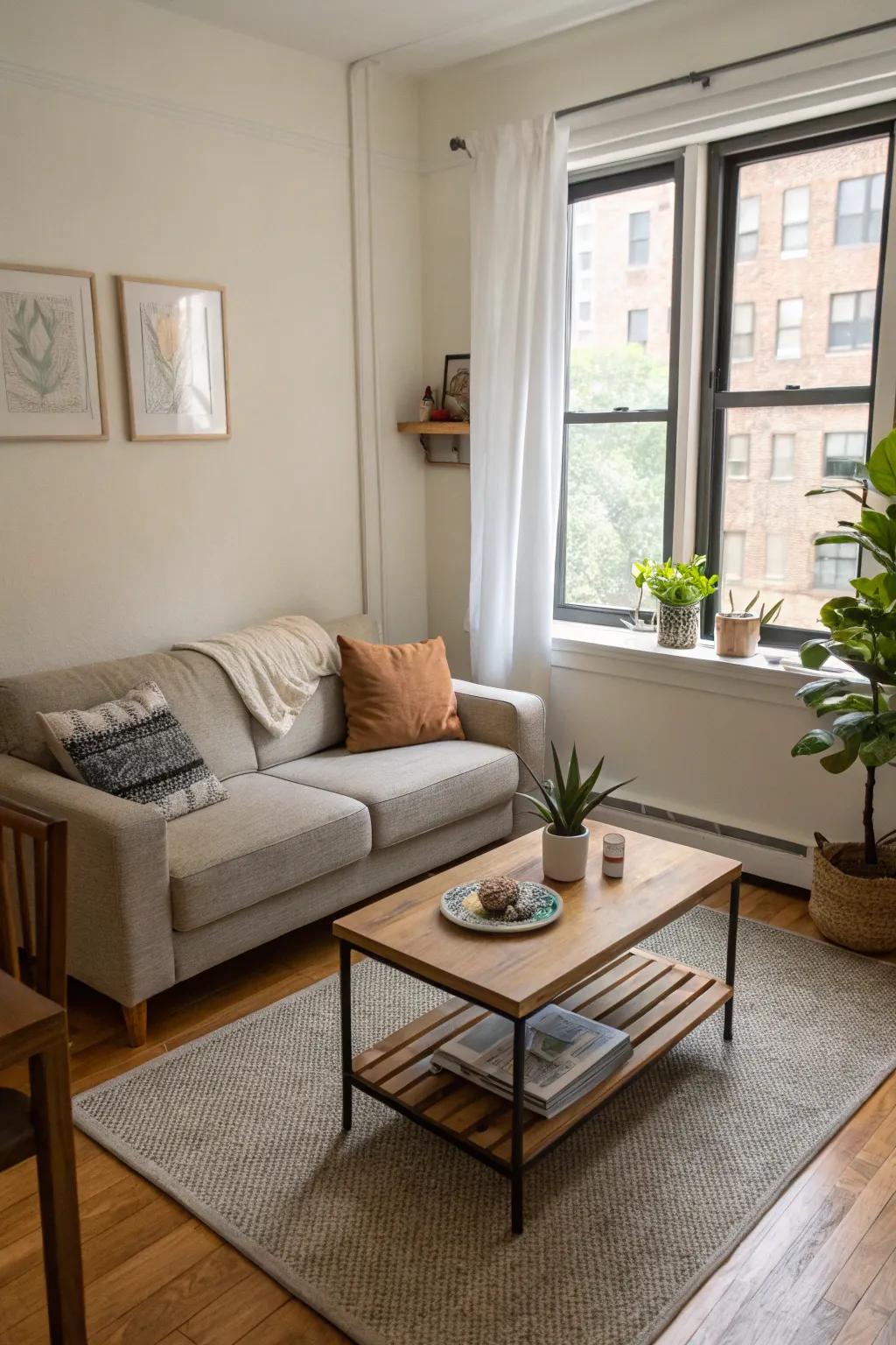 Small furniture pieces maintain comfort without overwhelming the space.