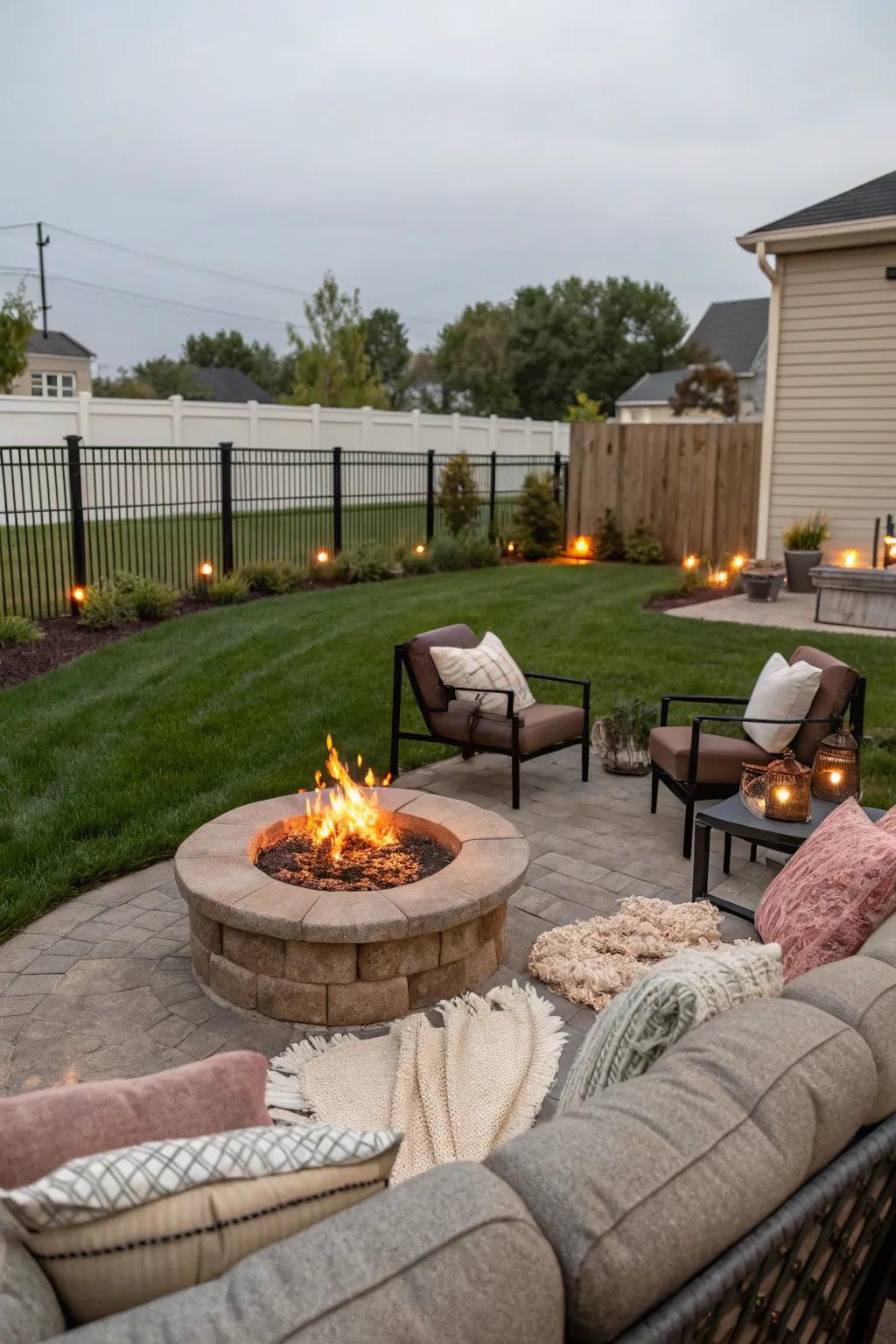 A cozy fire pit ideal for evening gatherings.