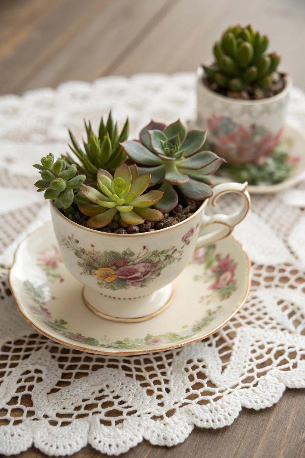 A retro find transformed into an attractive succulent planter.