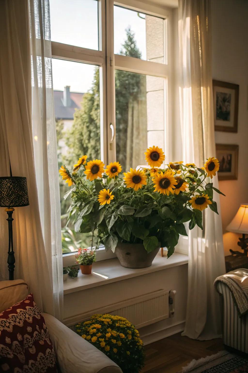 Greet each morning with a window box brimming with sunflowers.