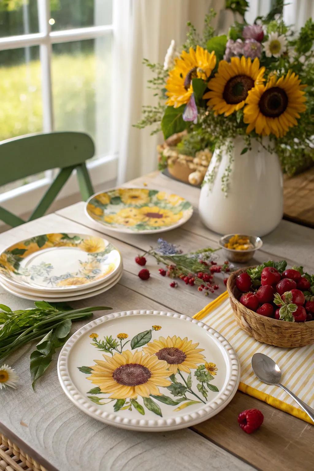 Sunflower dessert plates perfect for summer gatherings.