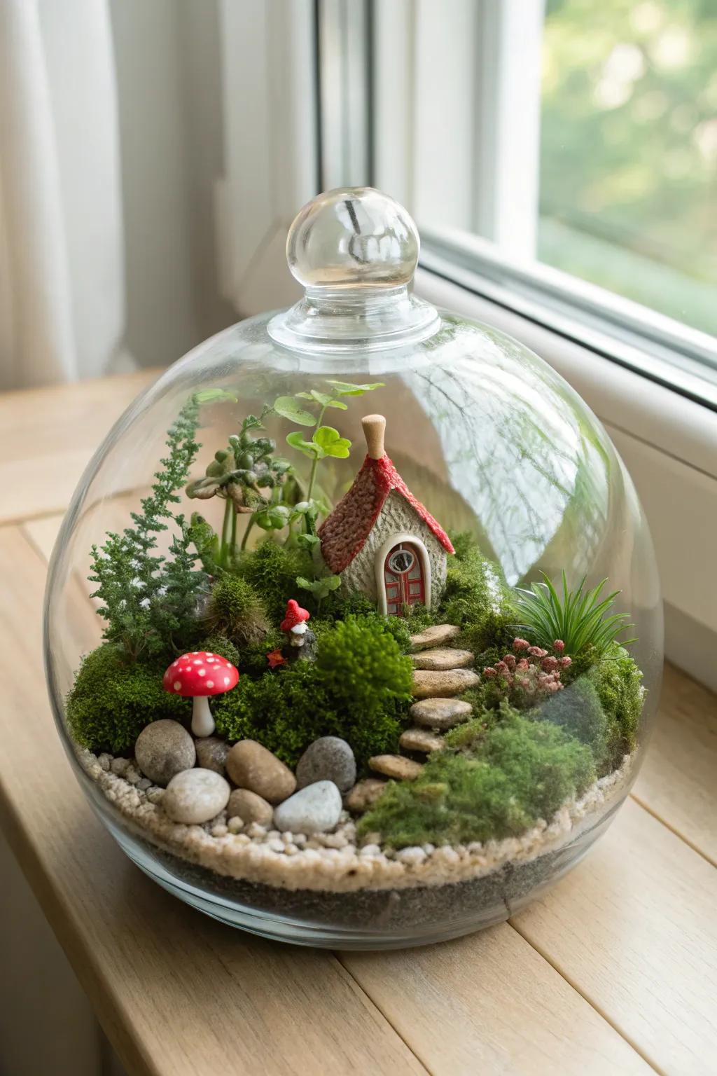 Bring a touch of enchantment to your home with a whimsical fairy garden terrarium.