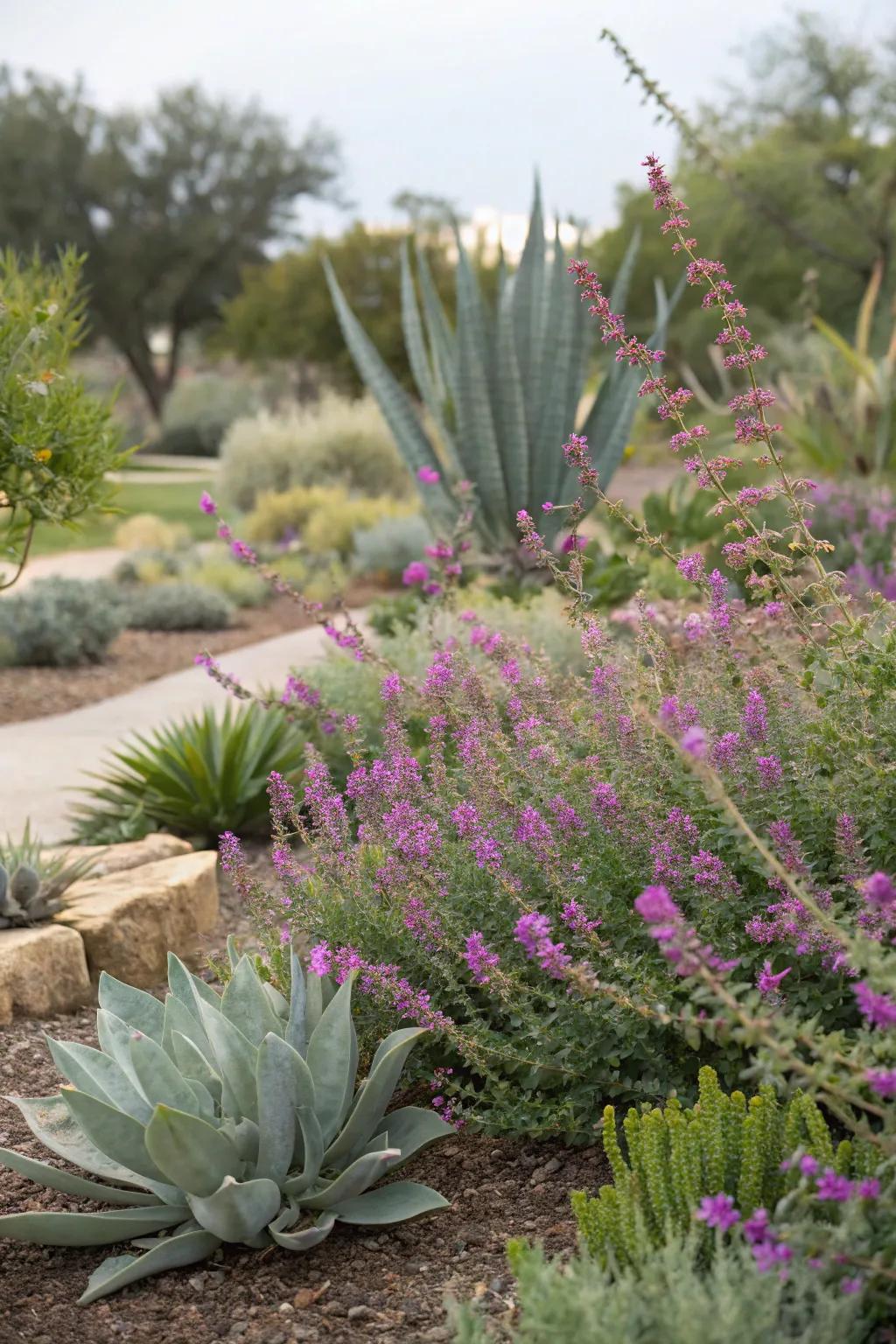 Texas sage beautifully paired with succulents.
