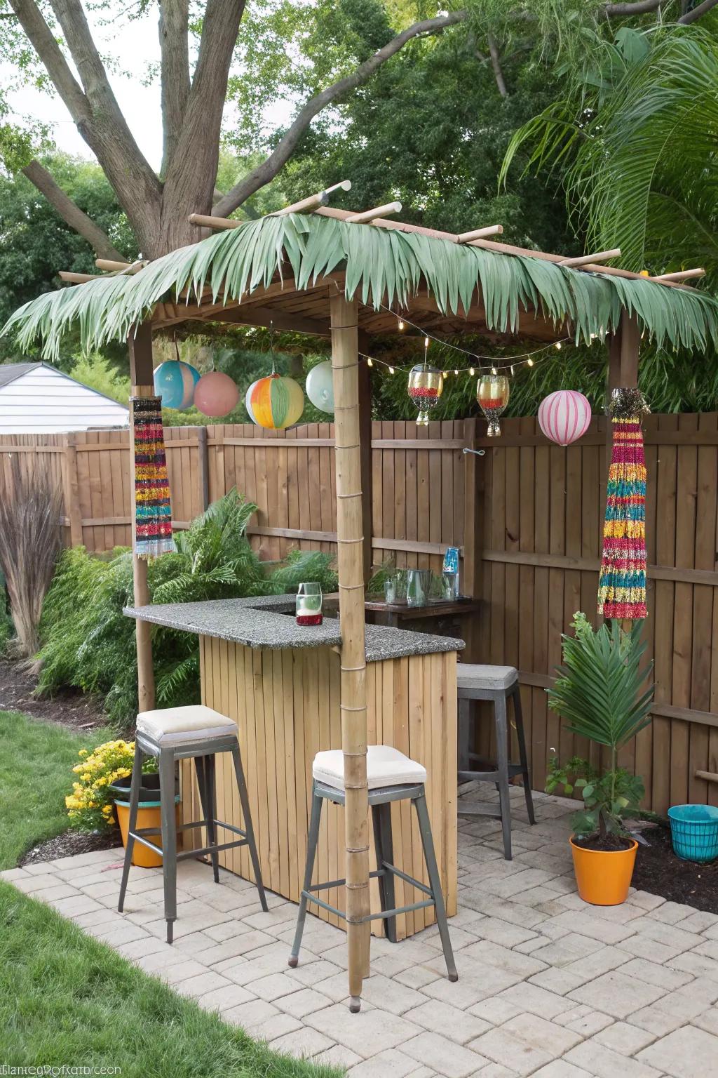 A compact setup brings the tiki vibe to even the smallest spaces.