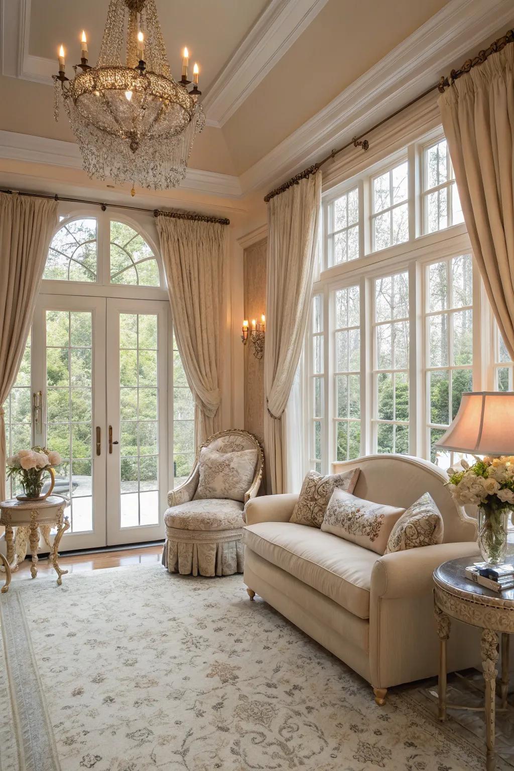 Light taupe walls in a sunroom that exude understated elegance.