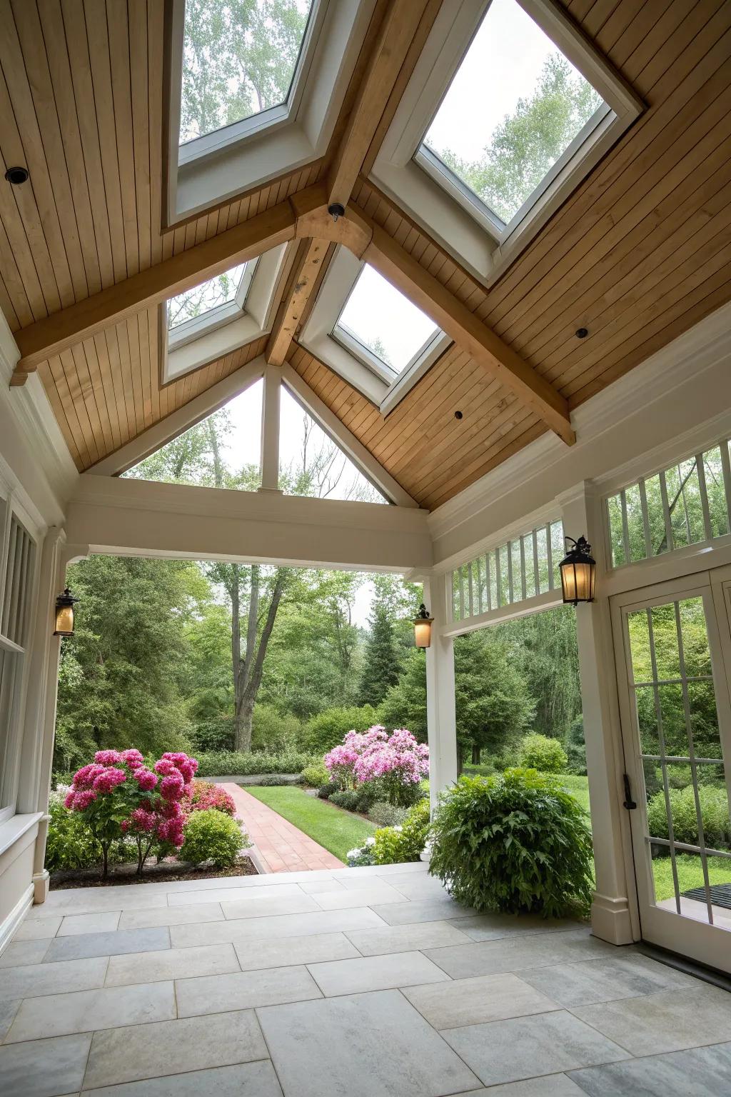 Enjoy breathtaking views with your vaulted porch design.