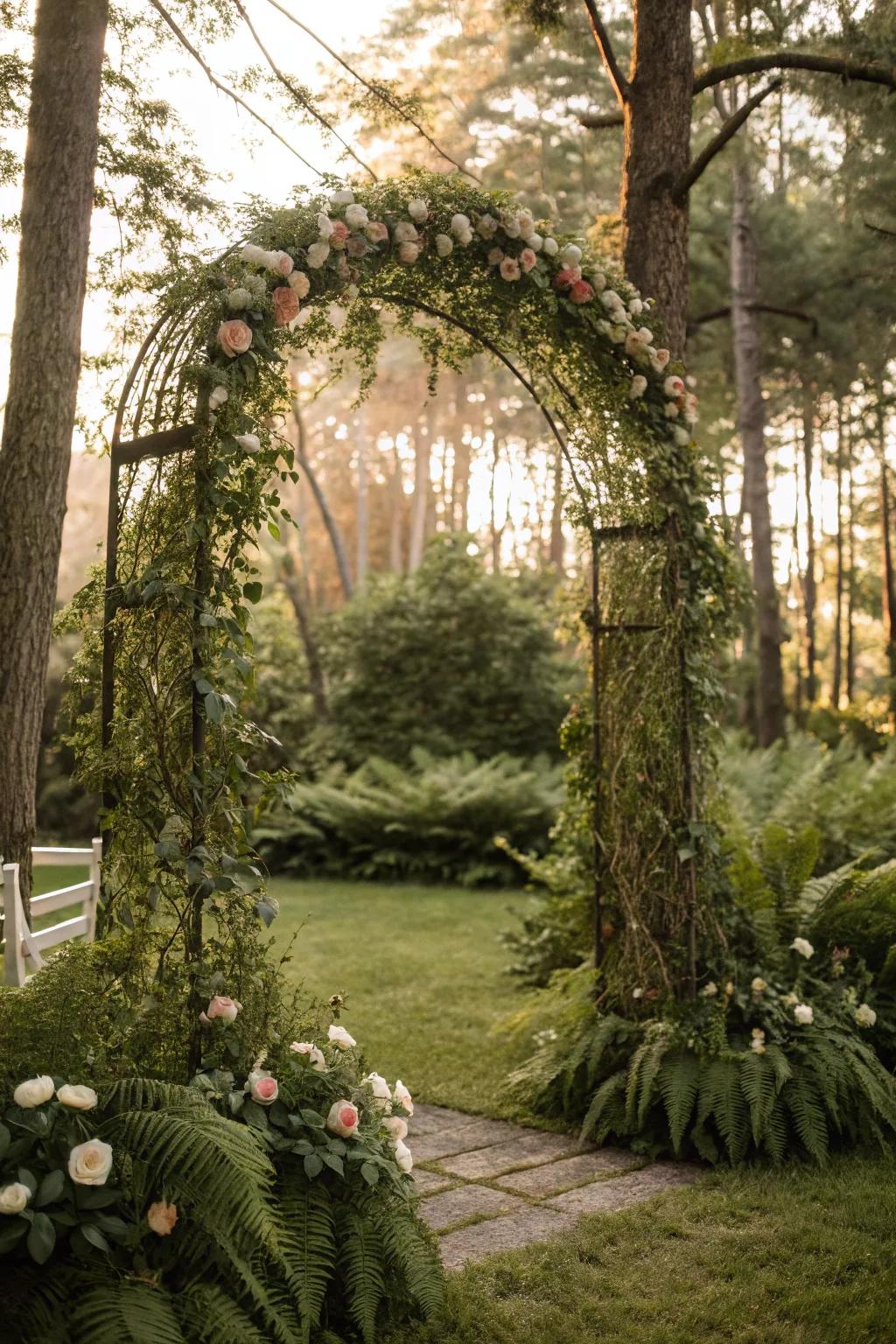 An enchanting garden arch that merges seamlessly with nature.