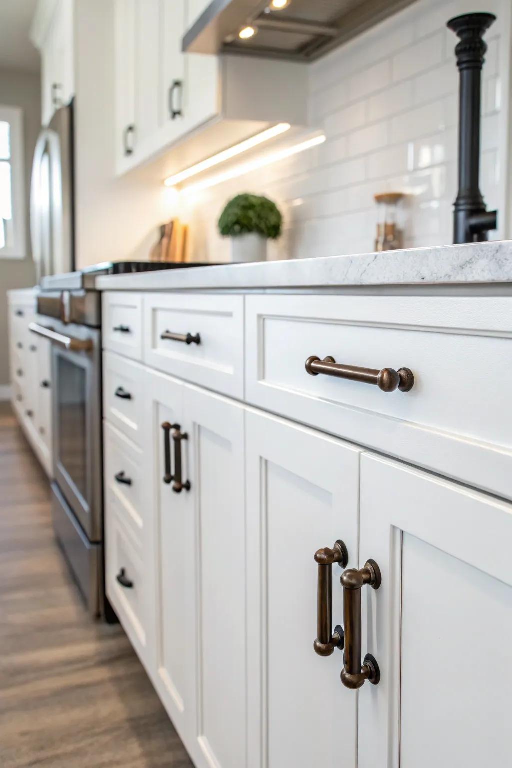 Luxurious oil-waxed bronze fixtures adding an antique appeal.