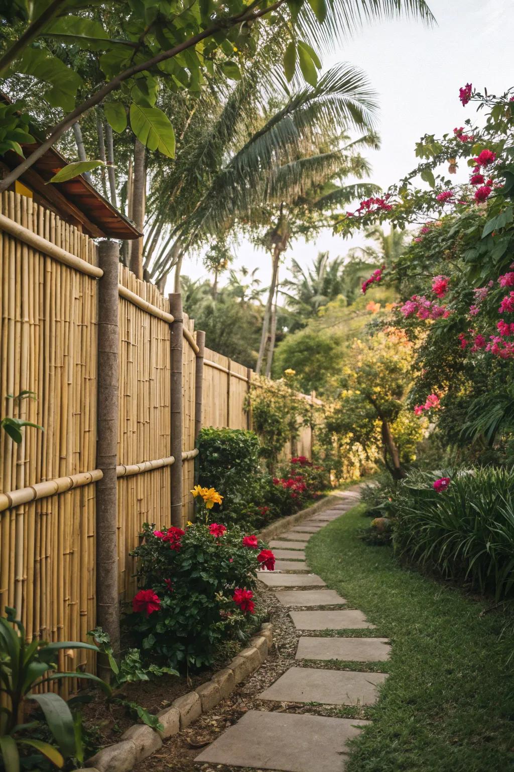 Bring tropical flair to your space with a bamboo fence.