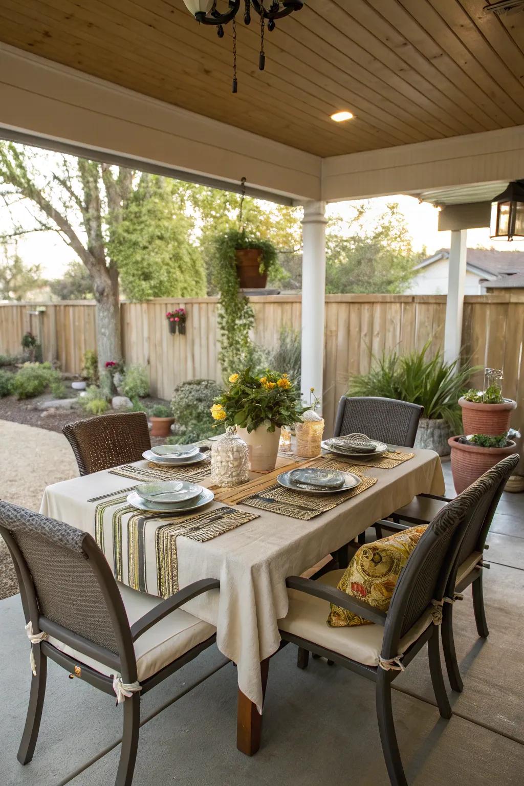 A charming meal corner on the porch.