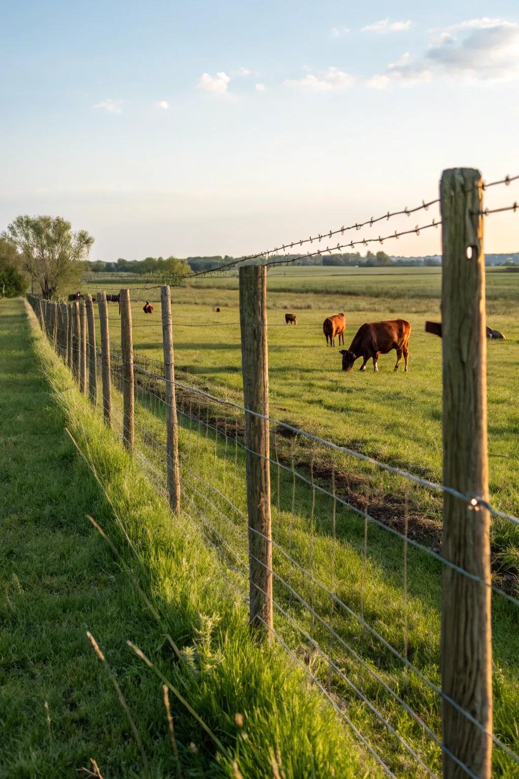 Electric fencing ensures animals are safely enclosed.