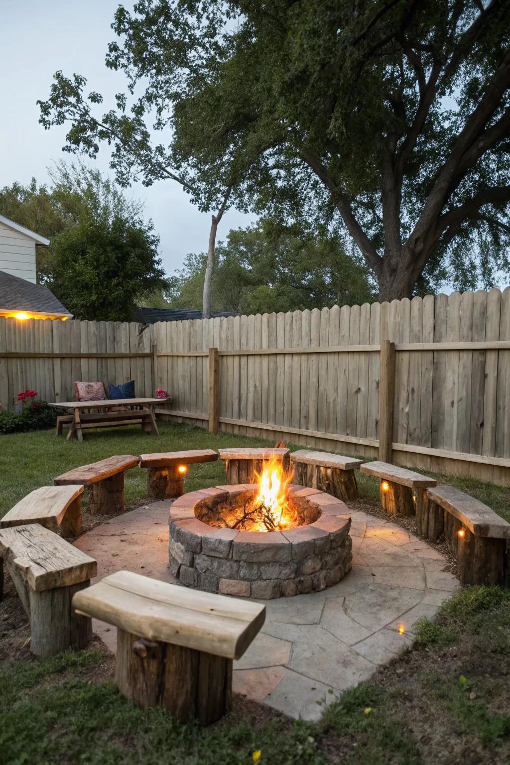 Log chairs offer a rustic and sustainable lounge option.