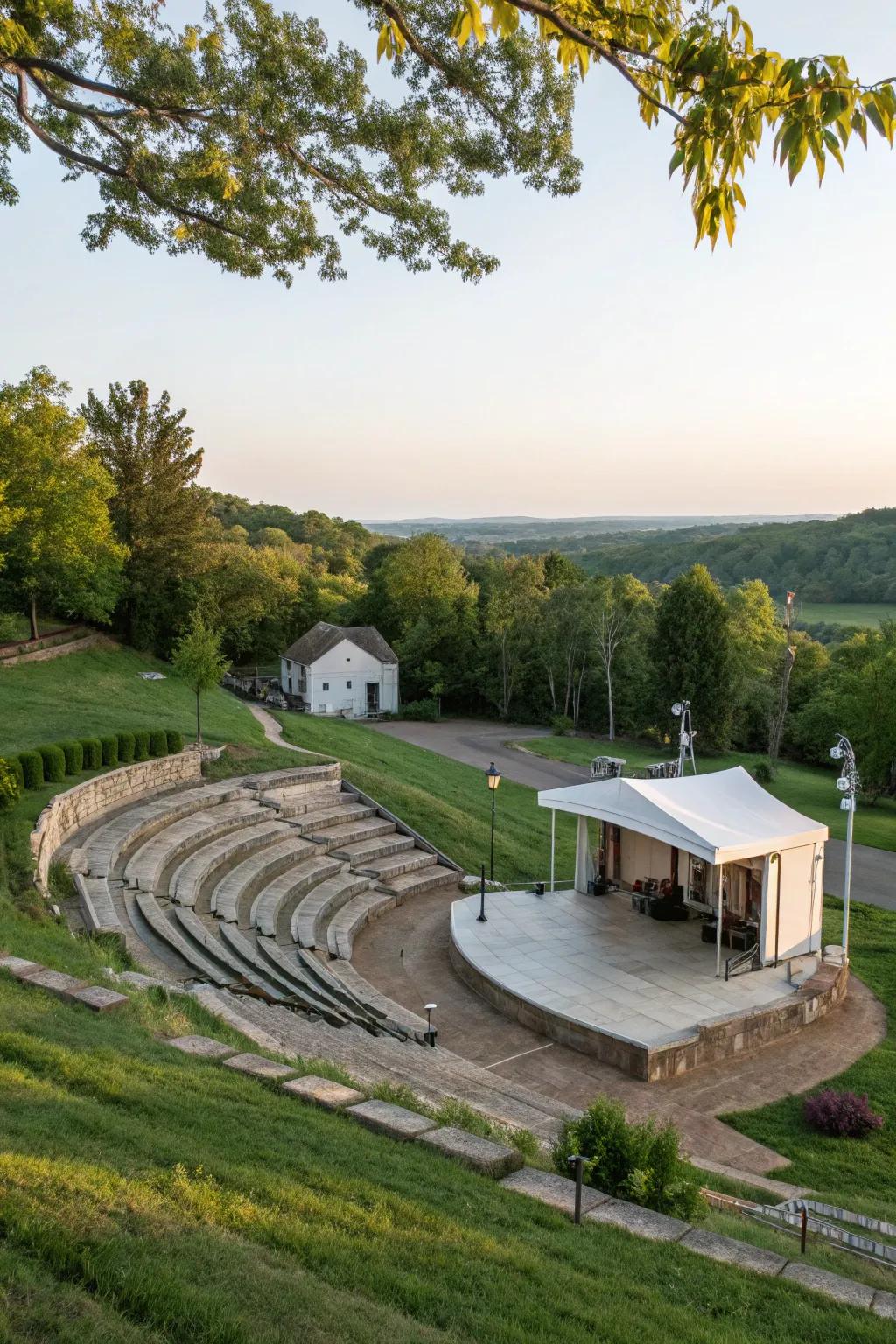An outdoor amphitheater transforms a hill into a venue for entertainment.