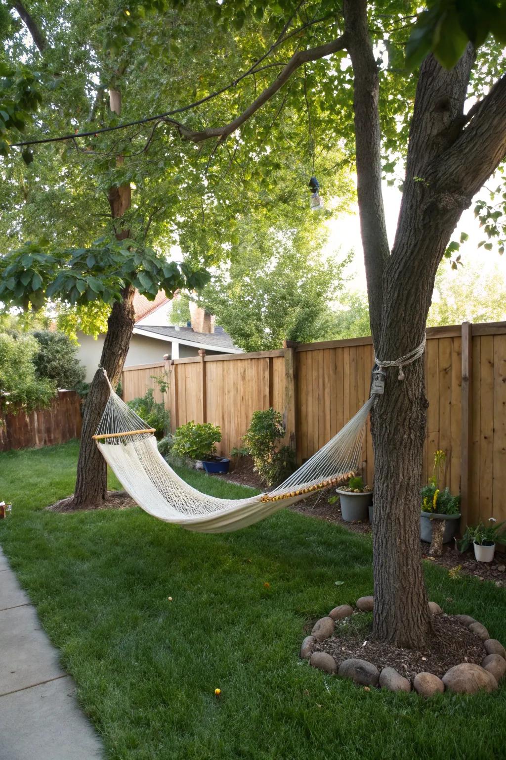 Relax and unwind in a sling seat corner in your backyard.