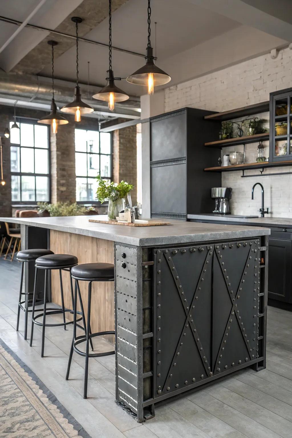 Metal accents lend an industrial chic vibe to the kitchen.