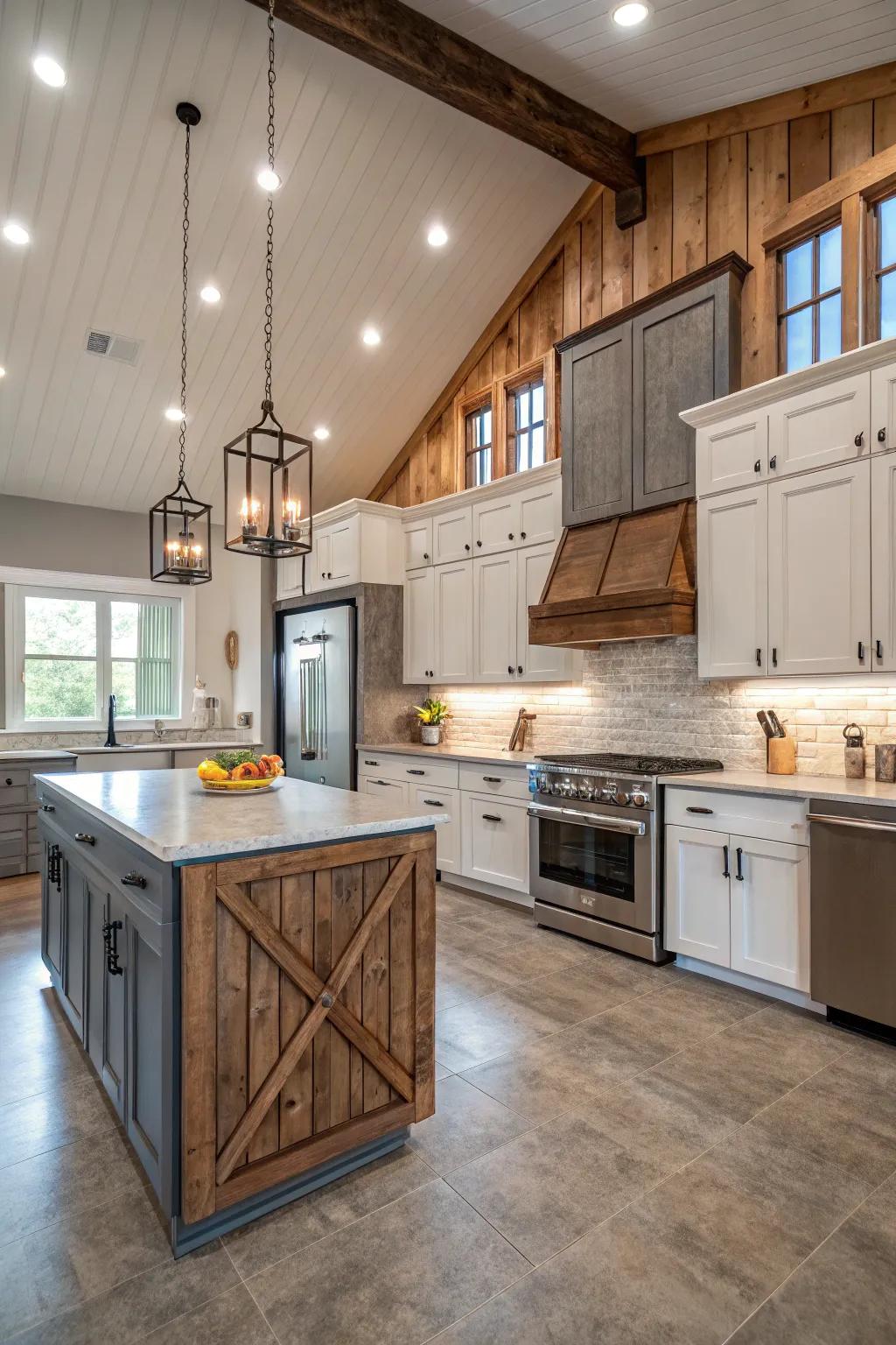 Creative cabinetry styles add creative flair to the kitchen.