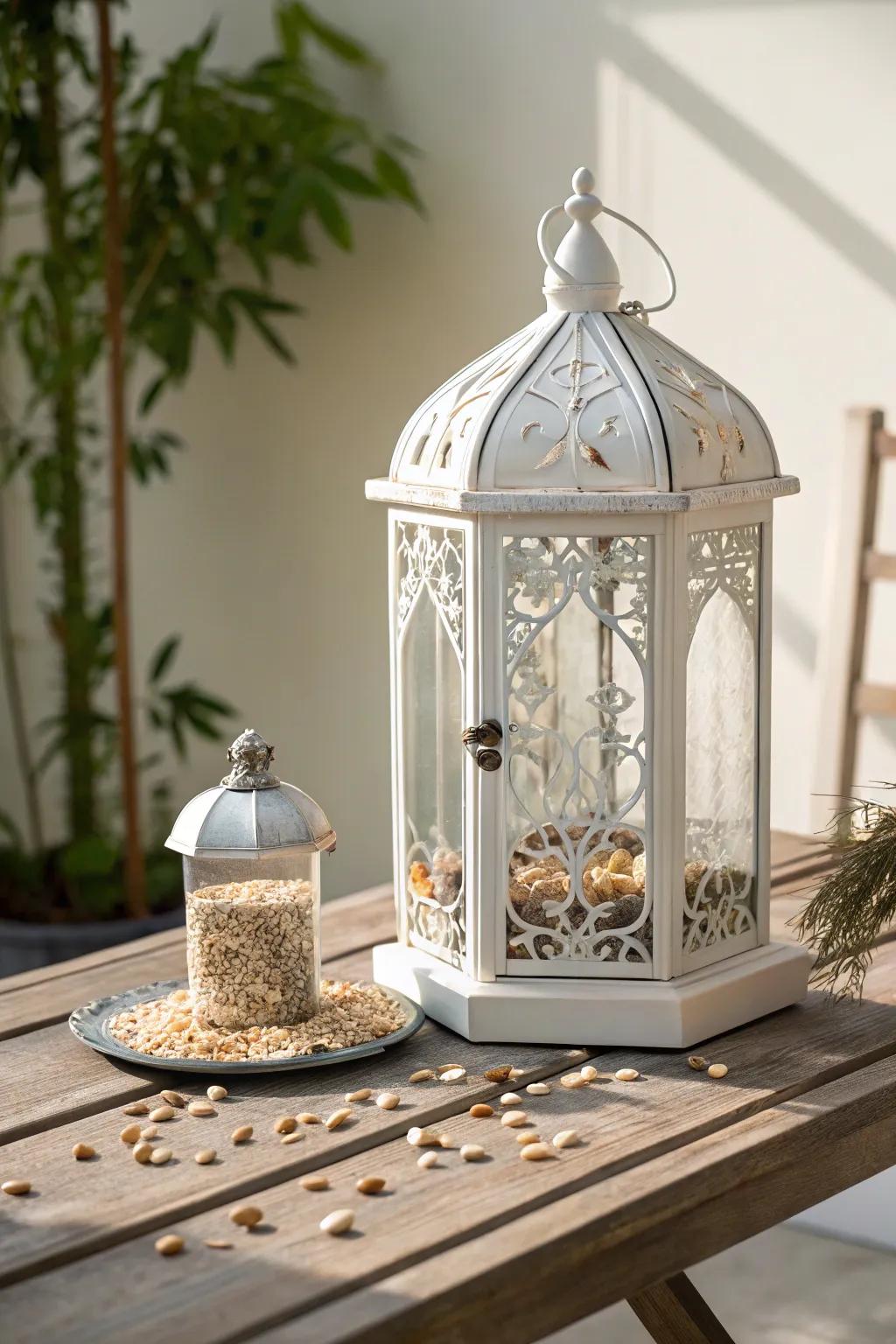 Transform thrifted finds into beautiful bird feeders—this glass lantern is the perfect blend of simplicity and charm!