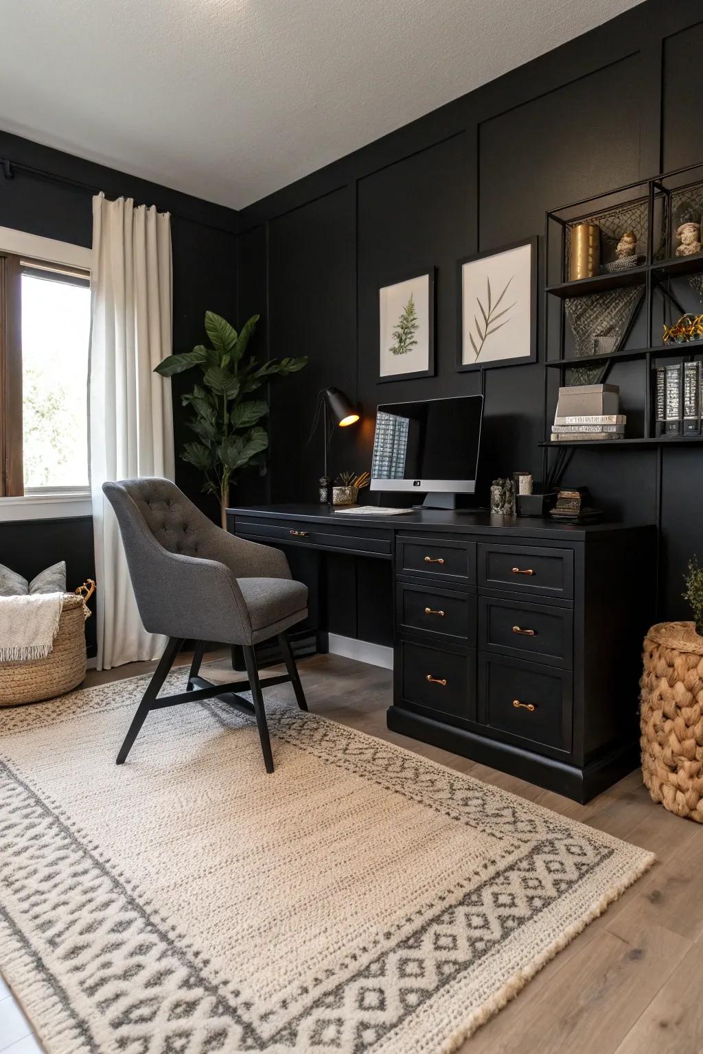 A cozy rug that enhances the office's character and comfort.