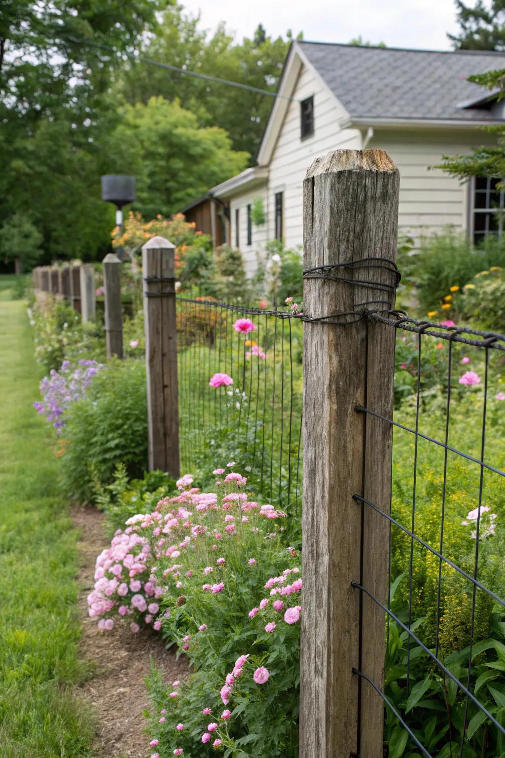 Infuse your garden with country charm by using a dark wire and wood combination.