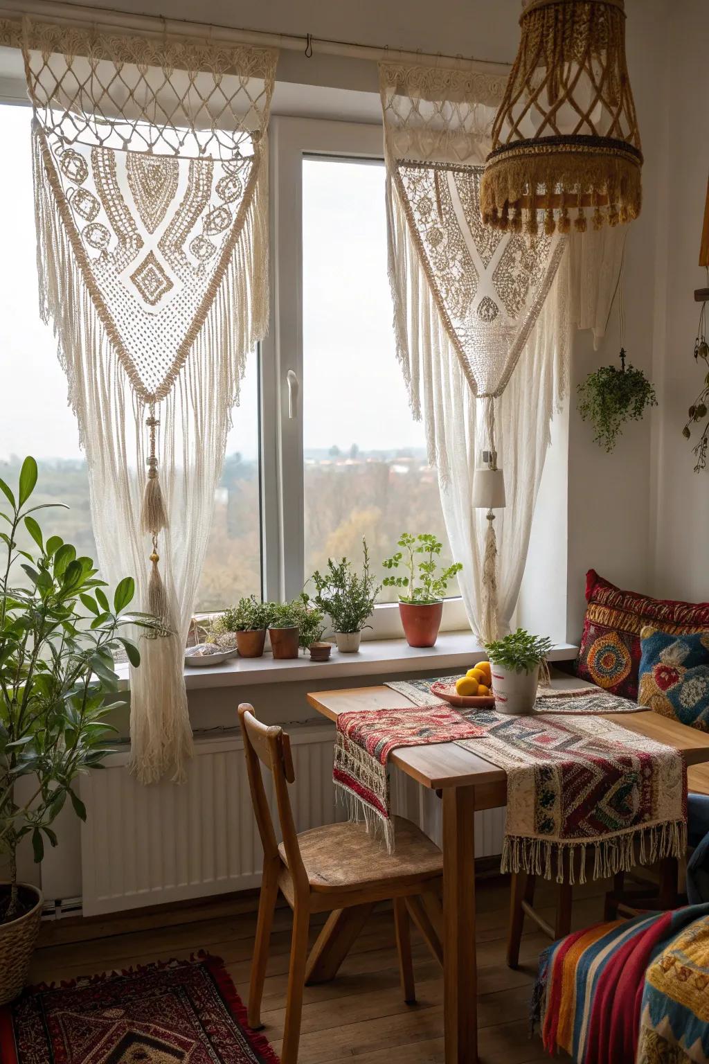 Bohemian curtains add a touch of whimsy to your nook.