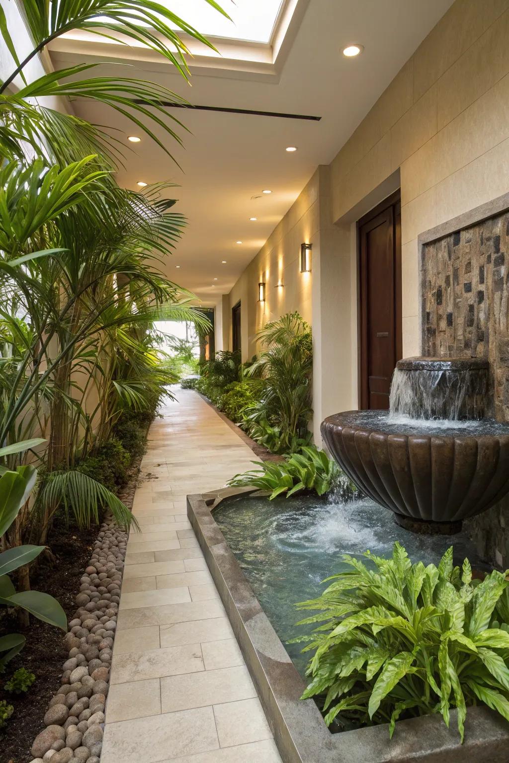 A calming water feature that adds tranquility to the breezeway.