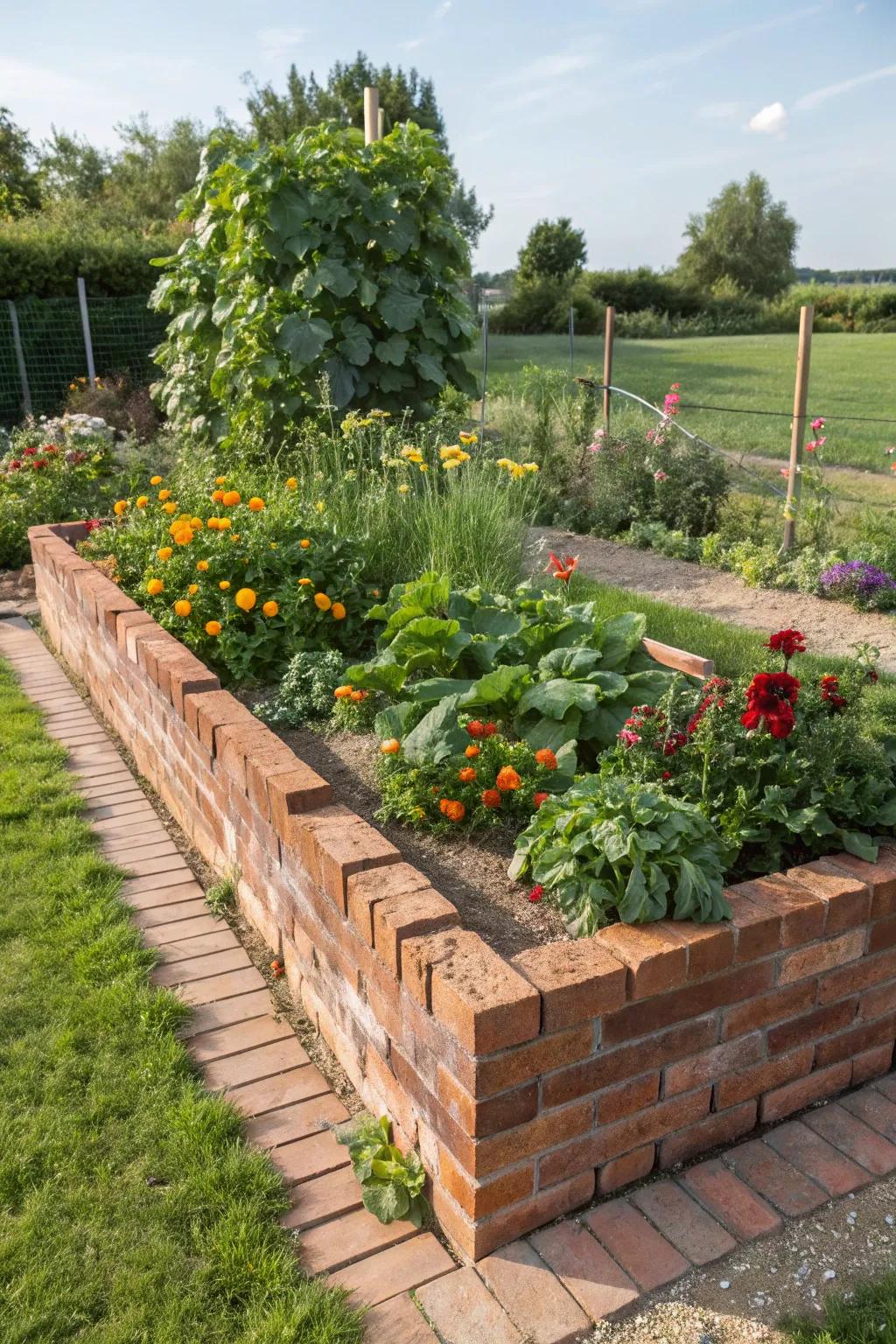 Embrace sustainability with recycled brick raised garden beds.
