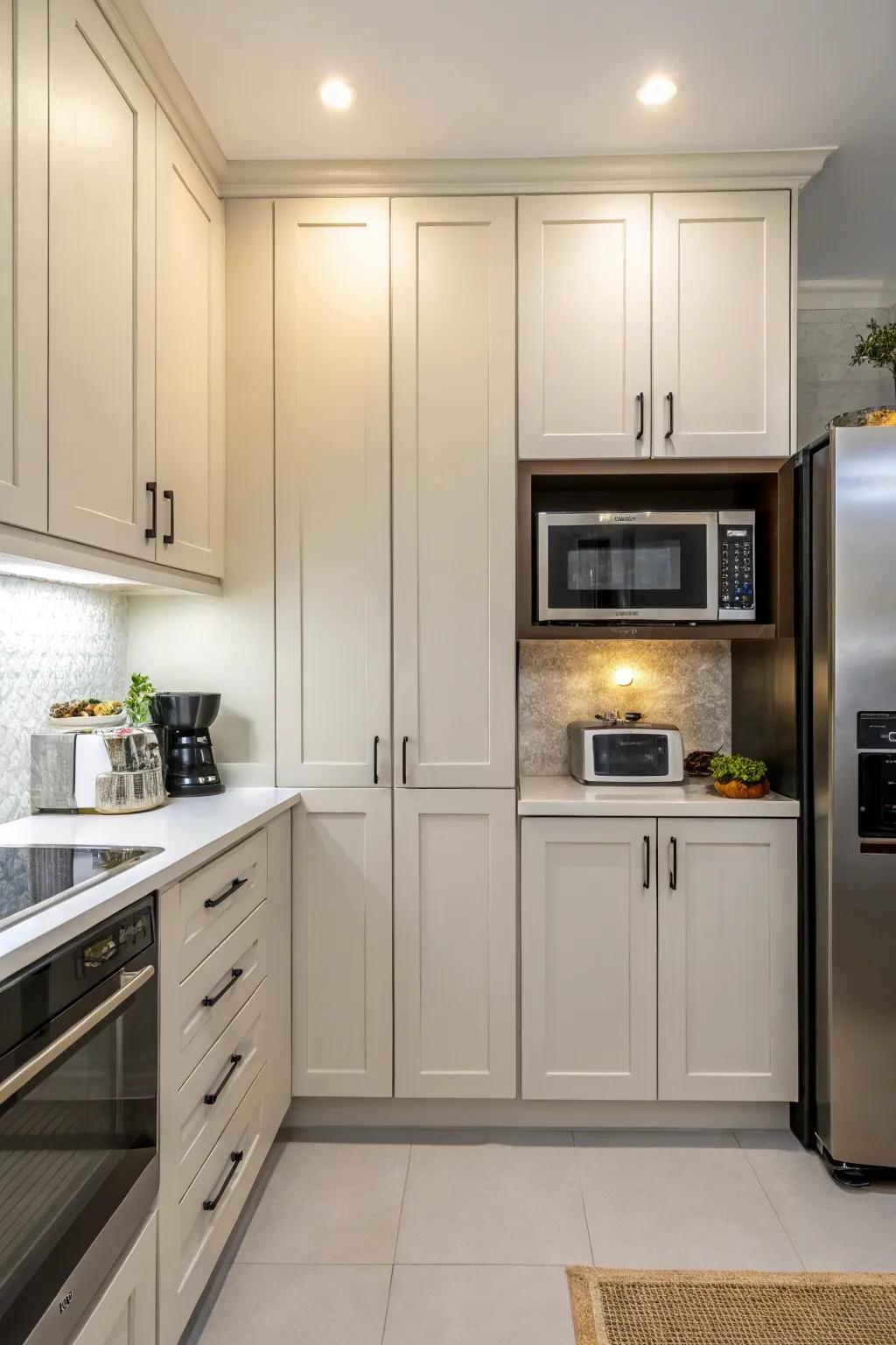 A cooker concealed behind sleek cabinet doors.