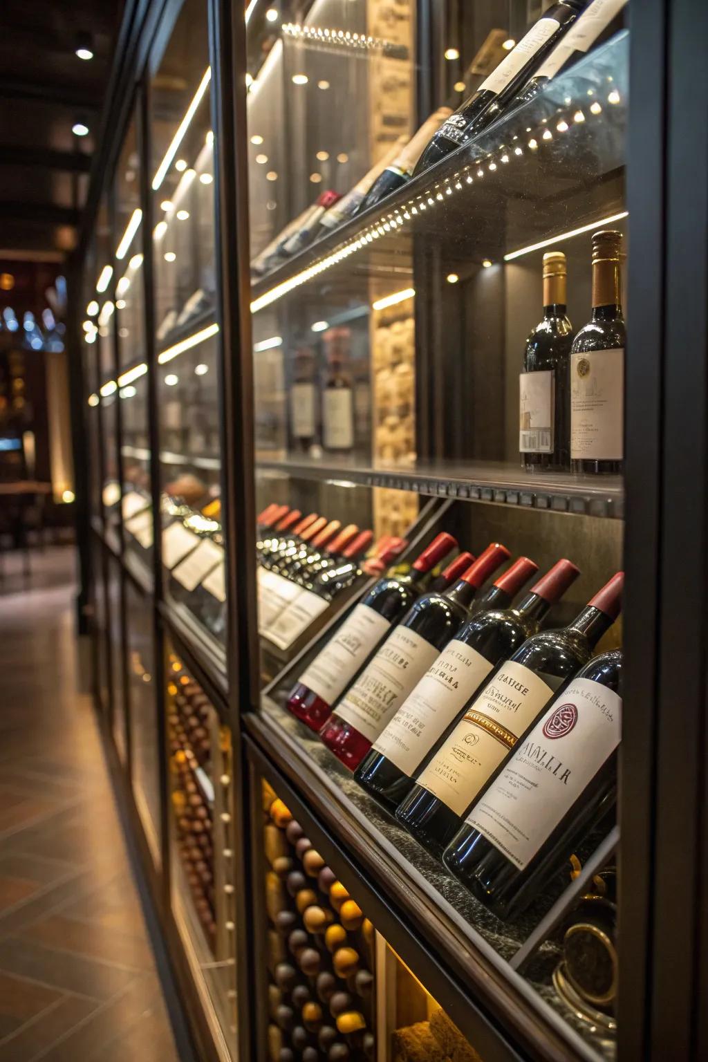 A display with glass doors turns your wine into art.