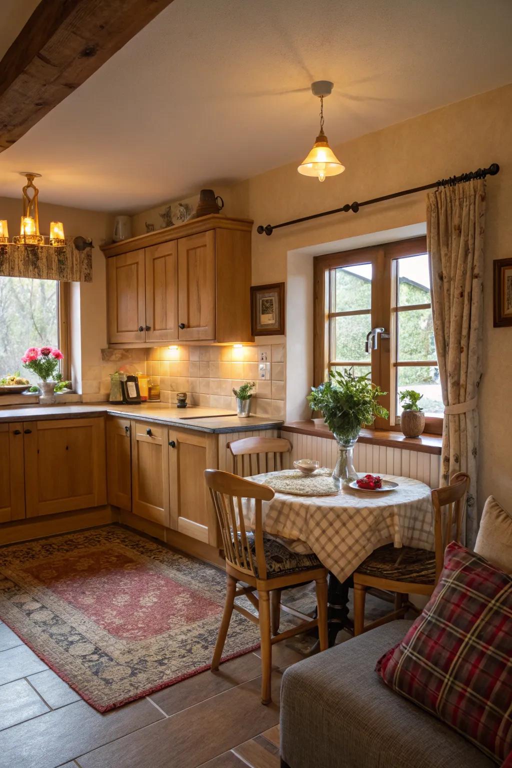 A cozy bungalow kitchen that exudes warmth and unity.