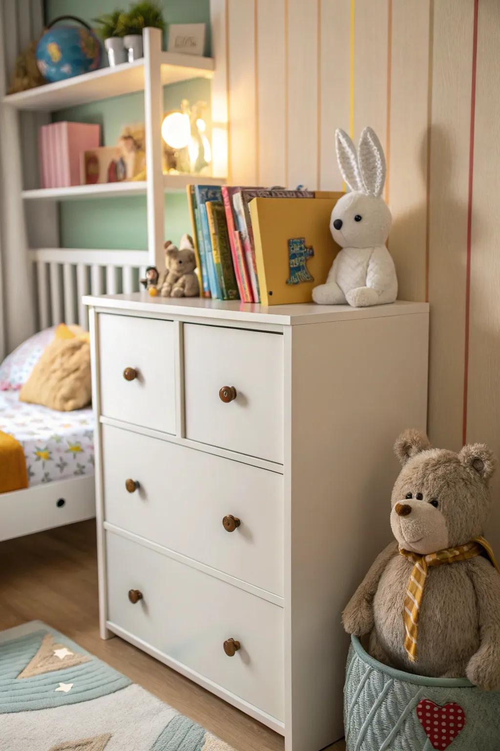 Animal-shaped knobs add a playful touch to a child's room.