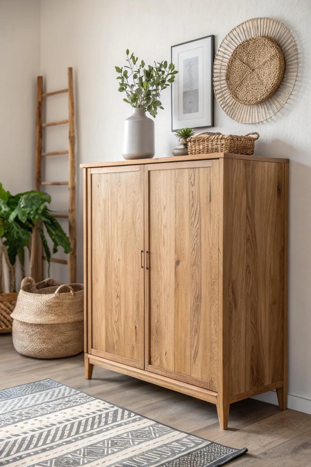 Embrace timeless elegance with natural wood tones for a serene and organic look. 🌿