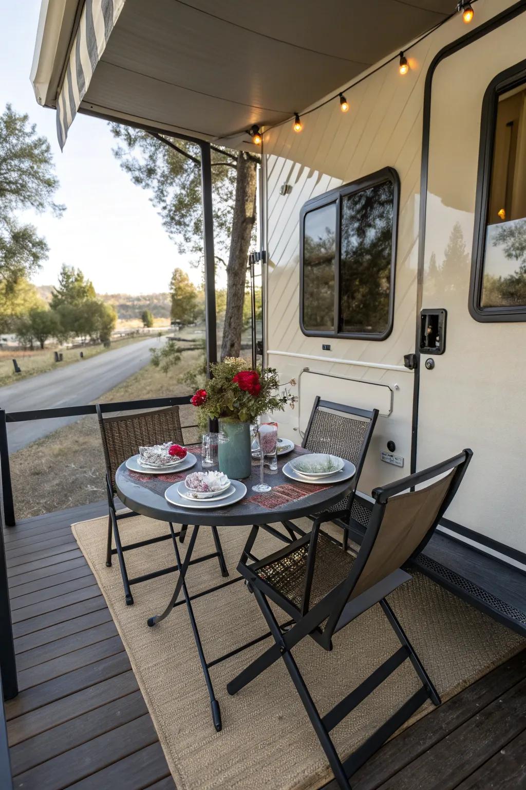 An outdoor dining setup for savoring meals in nature.