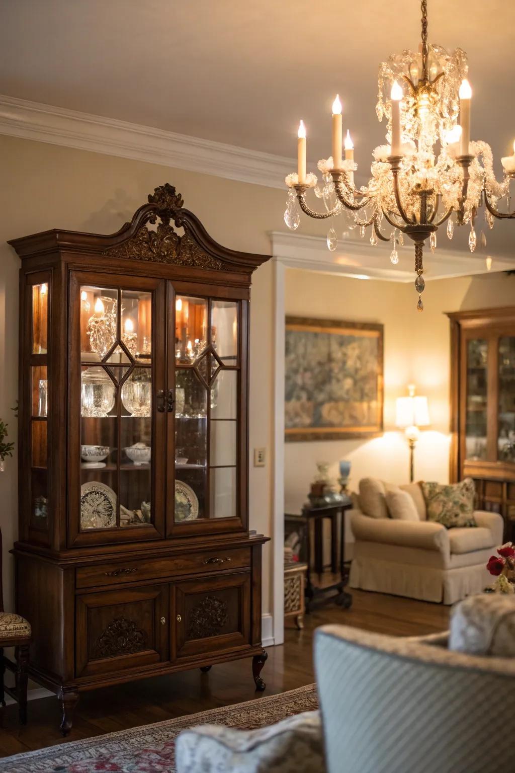 Ambient lighting showcasing a display hutch.