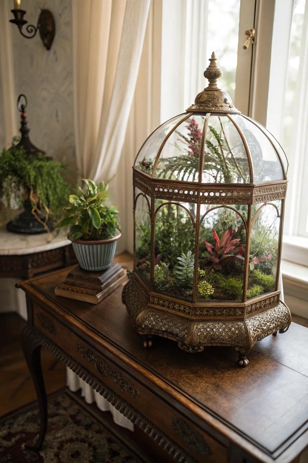 A Victorian greenhouse terrarium for a touch of elegance.