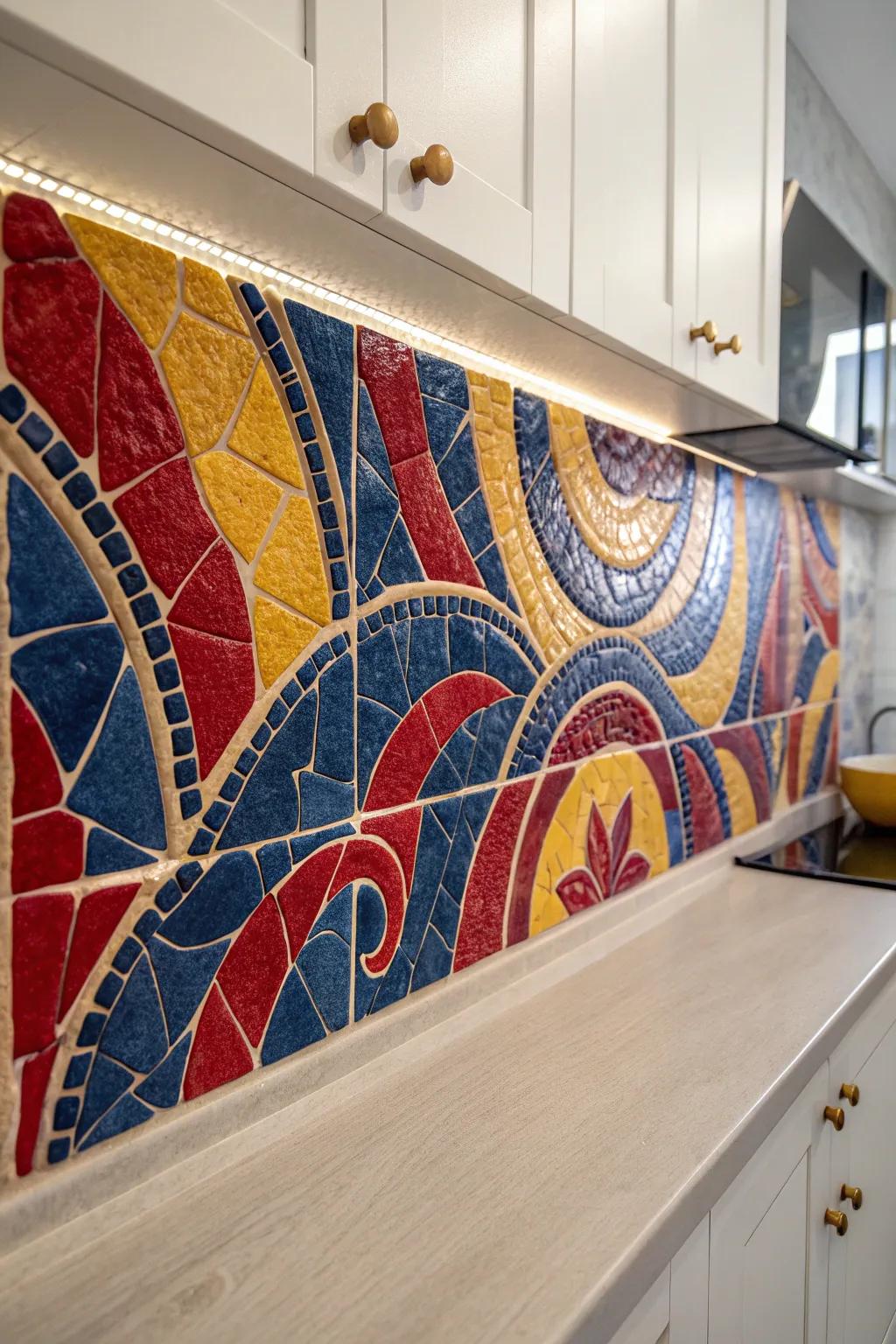 Transform your kitchen into an art piece with a stunning abstract mosaic backsplash.