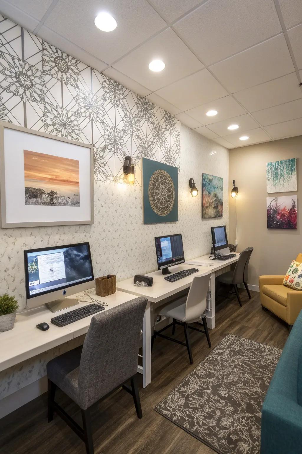 A computer room showcasing inspiring wall art that fuels creativity.