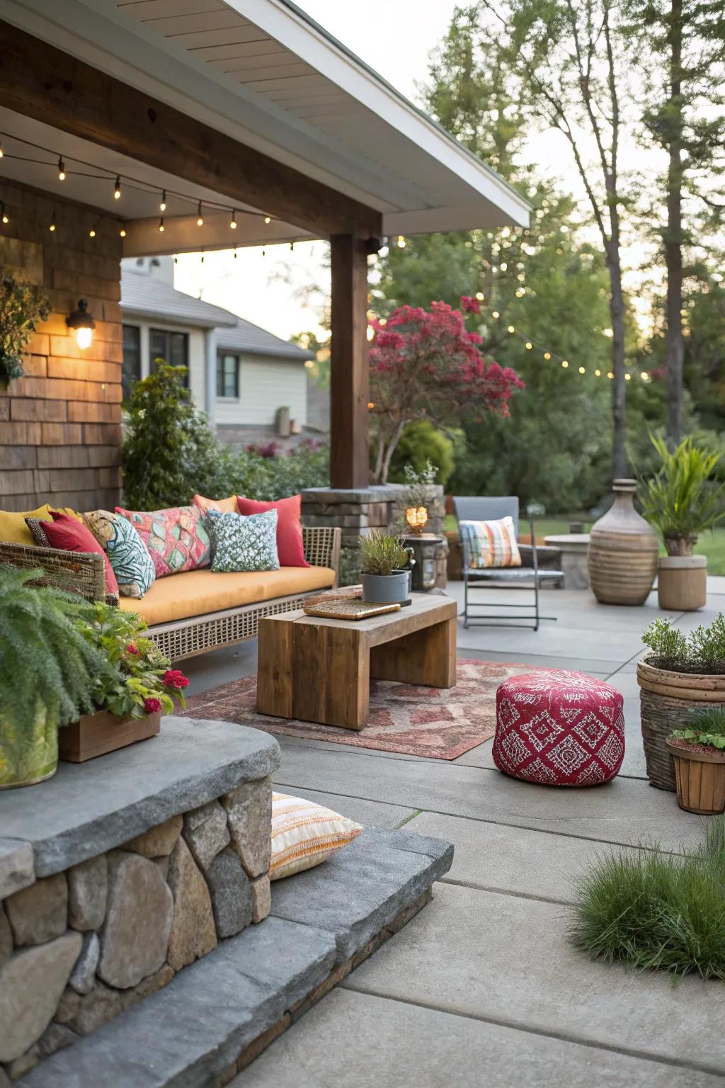 Mix materials for a patio that truly stands out.